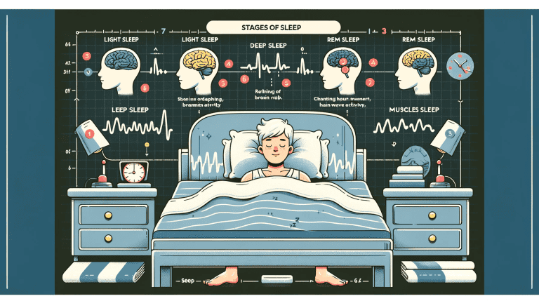 איור המתאר את שלבי השינה השונים.